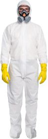 Disposable Coveralls for Men, Women, XX-Large, Pack of 5 White Hazmat Suits Disposable with Hood, Elastic Cuffs, Ankles