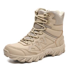 Outdoor Men Hiking Shoes Waterproof Breathable Tactical Combat Army Boots Desert Training Sneakers Anti-Slip Mens Military Boots (Color: Sand Color, size: 46)